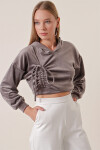 Pattaya Kadın Cut Out Detaylı Büzgülü Kadife Sweatshirt P22W185-3017