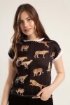 Pattaya Kadın Çita Baskılı Kısa Kollu Tişört Y20S110-4136