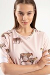 Pattaya Kadın Çita Baskılı Yırtmaçlı Kısa Kollu Tişört Y20S110-4133