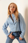 Pattaya Kadın Fırfırlı Uzun Kollu Kot Gömlek Y20S110-3799