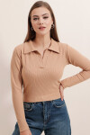 Pattaya Kadın Polo Yaka Fitilli Crop Bluz P22W191-5421