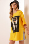Pattaya Kadın Baskılı Yırtmaçlı Tişört Y20S110-0362