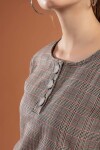 Pattaya Kadın Ekose Desenli Yarım Düğmeli Uzun Kollu Bluz Y19W109-30127
