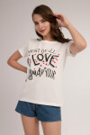 Pattaya Kadın Love Baskılı Örme Kısa Kollu Tişört P21S201-2838