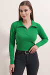 Pattaya Kadın Polo Yaka Fitilli Crop Bluz P22W191-5421