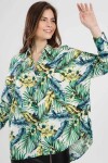 Pattaya Kadın Yaprak Desenli Oversize Gömlek PTTY20S-O202