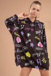 Pattaya Kadın Baskılı Kapşonlu Siyah Sweatshirt Elbise Y20W110-4125-19