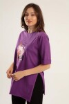Pattaya Kadın Baskılı Yanları Yırtmaçlı Tişört Y20S110-0364