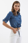Pattaya Kadın Beli Bağlamalı Crop Kot Gömlek P21S110-0643