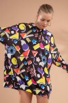 Pattaya Kadın Grafik Desenli Örme Kapşonlu Sweatshirt Elbise Y20W110-4125-16