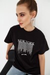 Pattaya Kadın Taşlı New York Baskılı Boyfriend Kısa Kollu Tişört P21S201-2049