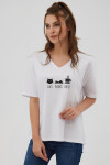 Pattaya Kadın V Yaka Baskılı Oversize Tişört P21S201-2040