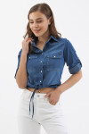 Pattaya Kadın Beli Bağlamalı Crop Kot Gömlek P21S110-0643